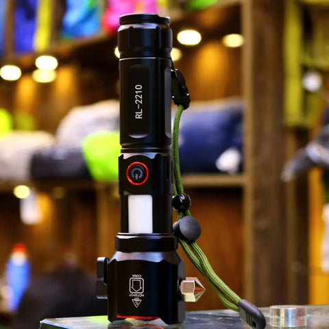 Rl-2210 Multifunctional Rechargeable LED Emergency Flashlight with Side Work Light & USB Charging – Ultra-Bright, Portable & Durable Torch for Home, Car & Outdoors