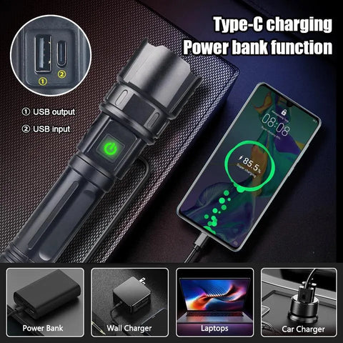 Rl-2210 Multifunctional Rechargeable LED Emergency Flashlight with Side Work Light & USB Charging – Ultra-Bright, Portable & Durable Torch for Home, Car & Outdoors