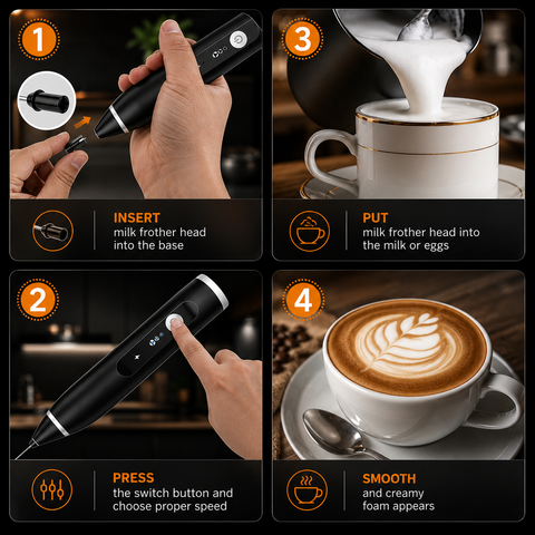 Coffee Beater Milk Frother, USB Rechargeable, 3-Speed Adjustable